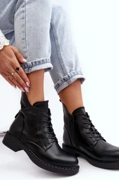 Klasyczne Damskie Botki Na Płaskim Obcasie Czarne Ballisa