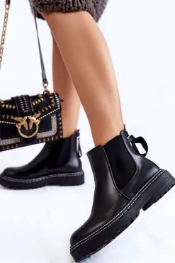 Klasyczne Damskie Botki Sztyblety Na Suwak Czarne Atelio