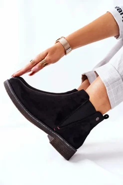 Klasyczne Damskie Botki Sztyblety Zamszowe Czarne Heather