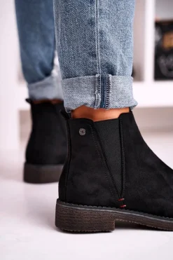 Klasyczne Damskie Botki Sztyblety Zamszowe Czarne Heather