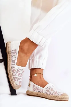 Klasyczne Damskie Espadryle Ażurowe Białe Catris