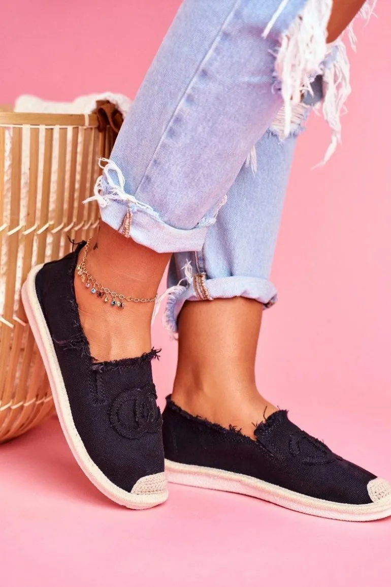 Klasyczne Damskie Espadryle Czarne Flaure