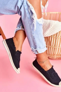 Klasyczne Damskie Espadryle Czarne Flaure