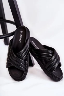 Klasyczne Damskie Klapki Skórzane Czarne Daron