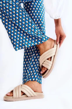 Klasyczne Damskie Klapki Skórzane Beżowe Daron