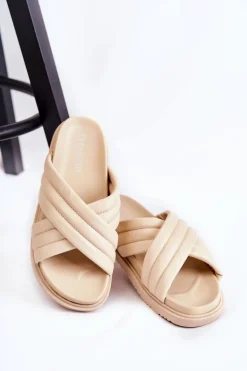 Klasyczne Damskie Klapki Skórzane Beżowe Daron