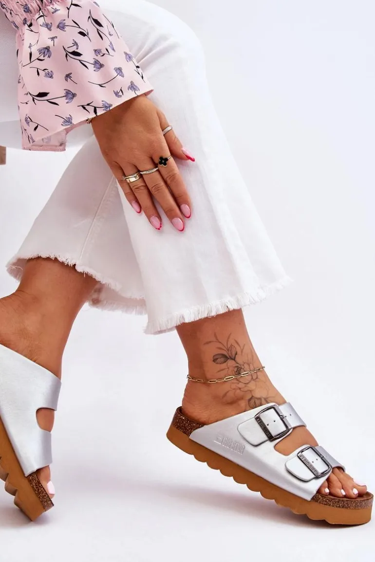 Klasyczne Damskie Klapki Big Star LL274476 Srebrne