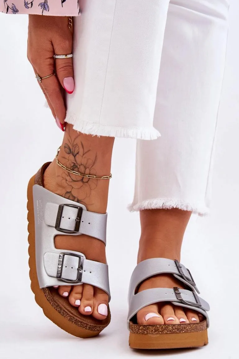 Klasyczne Damskie Klapki Big Star LL274476 Srebrne