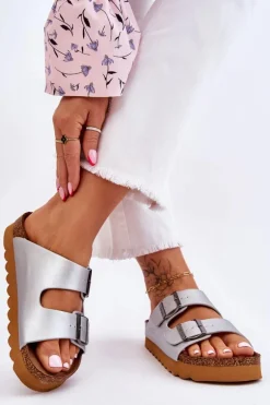 Klasyczne Damskie Klapki Big Star LL274476 Srebrne