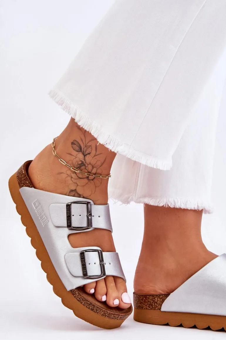 Klasyczne Damskie Klapki Big Star LL274476 Srebrne