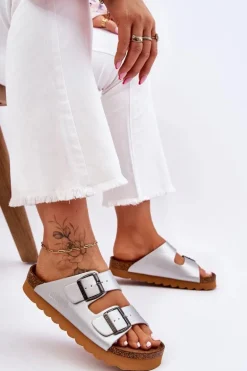 Klasyczne Damskie Klapki Big Star LL274476 Srebrne