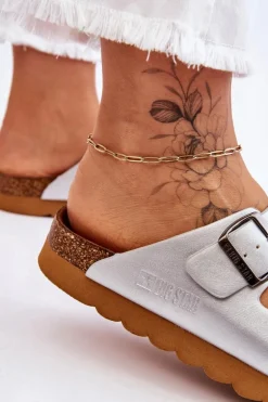 Klasyczne Damskie Klapki Big Star LL274476 Srebrne