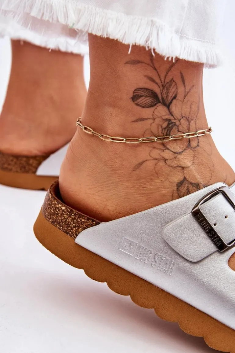 Klasyczne Damskie Klapki Big Star LL274476 Srebrne