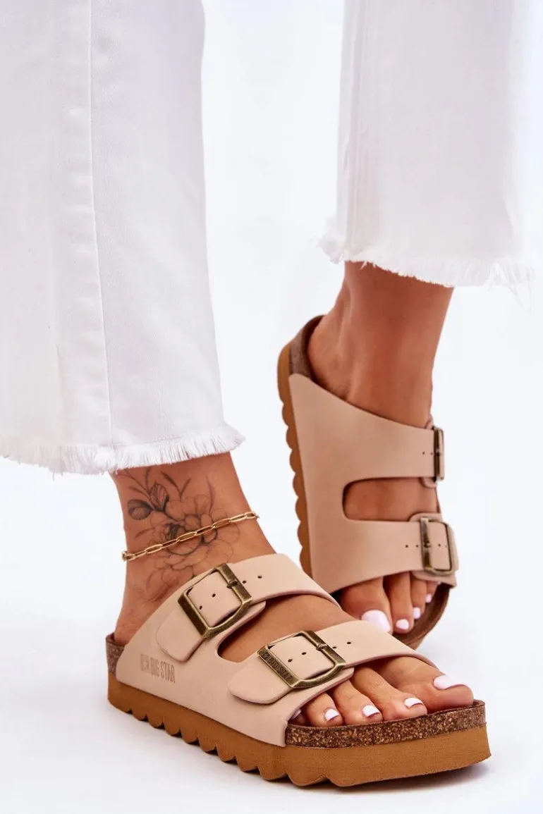 Klasyczne Damskie Klapki Big Star LL274478 Beżowe