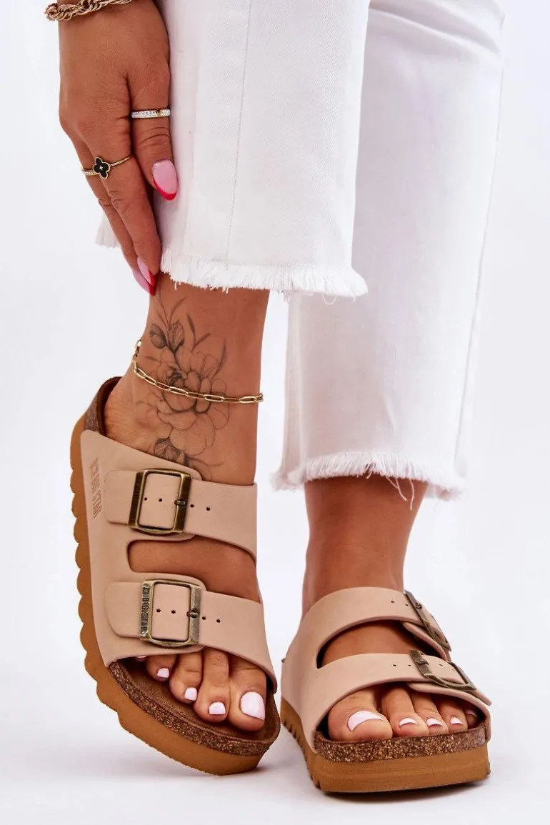 Klasyczne Damskie Klapki Big Star LL274478 Beżowe