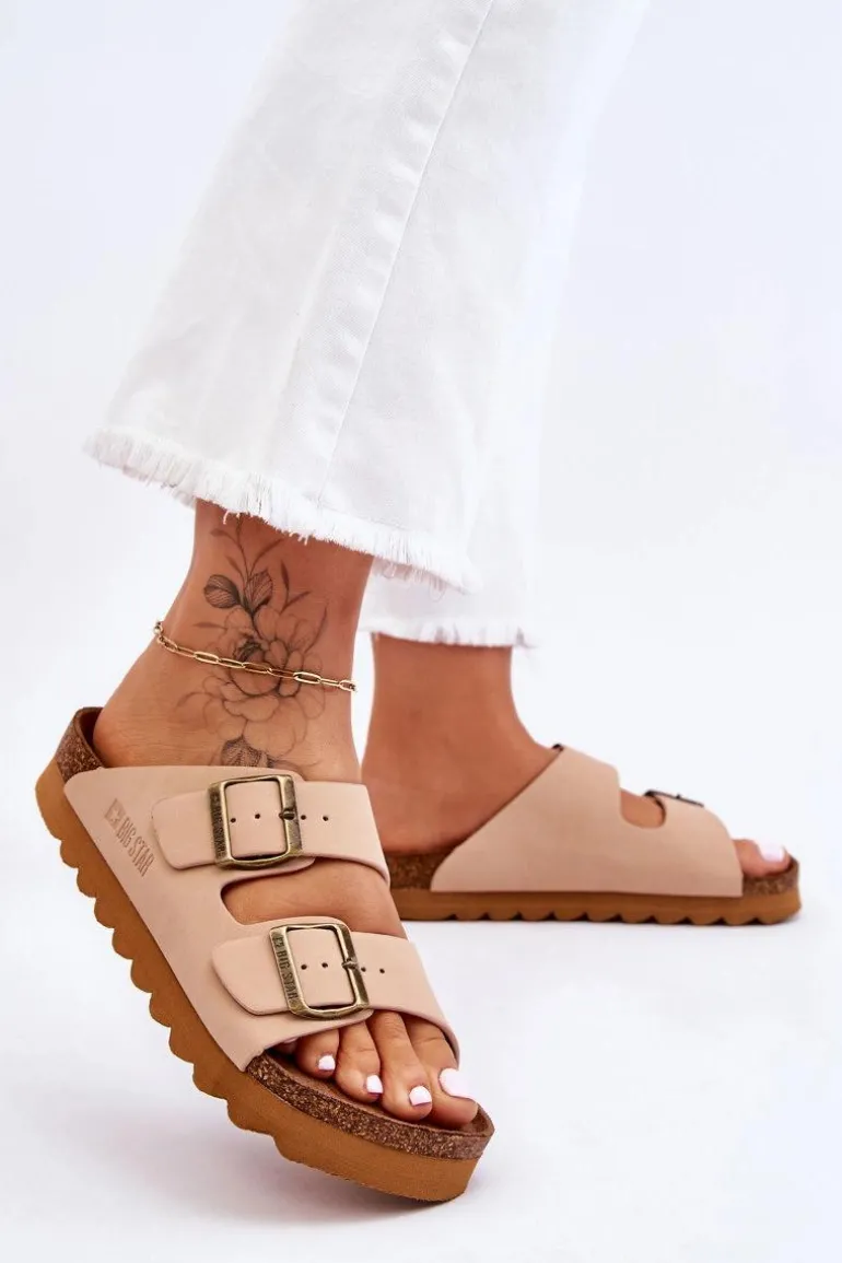 Klasyczne Damskie Klapki Big Star LL274478 Beżowe