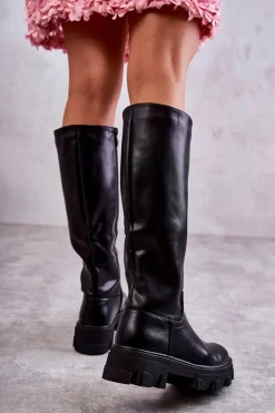 Klasyczne Damskie Kozaki Do Kolana Czarne Clarisa