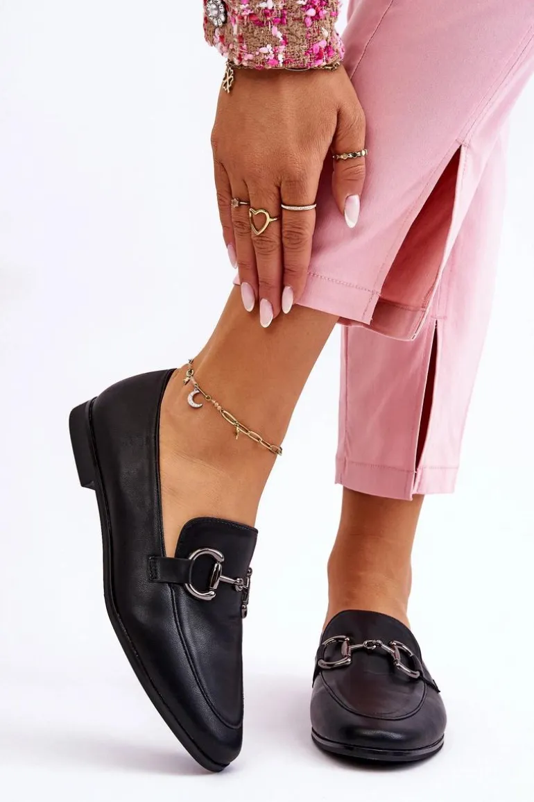 Klasyczne Damskie Mokasyny Z Ozdobą Czarne Jamie