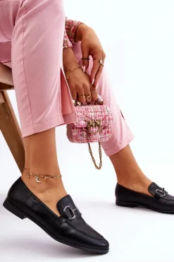 Klasyczne Damskie Mokasyny Z Ozdobą Czarne Jamie