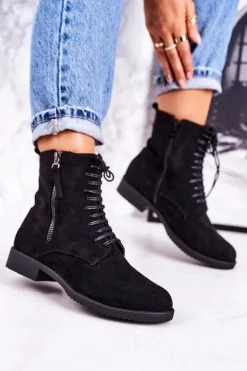 Klasyczne Damskie Ocieplane Botki Zamszowe Czarne Simplicity