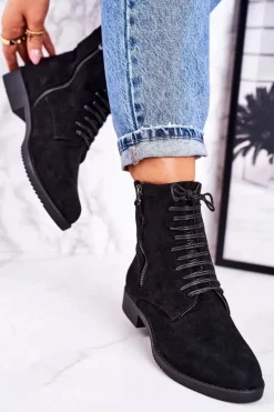 Klasyczne Damskie Ocieplane Botki Zamszowe Czarne Simplicity