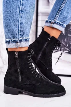 Klasyczne Damskie Ocieplane Botki Zamszowe Czarne Simplicity