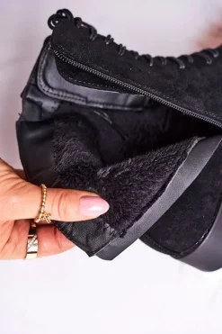 Klasyczne Damskie Ocieplane Botki Zamszowe Czarne Simplicity