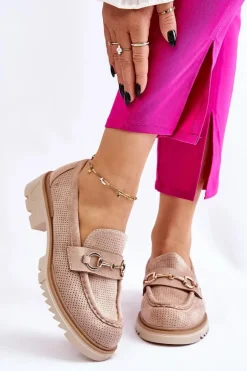 Klasyczne Damskie Półbuty Mokasyny Beżowe Kolton