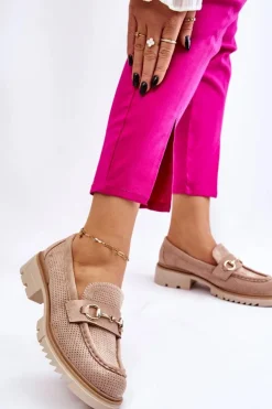 Klasyczne Damskie Półbuty Mokasyny Beżowe Kolton