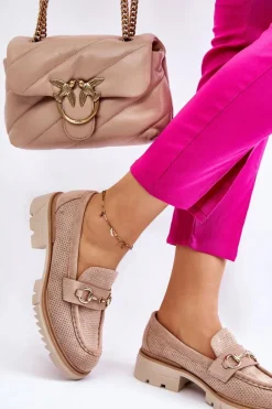 Klasyczne Damskie Półbuty Mokasyny Beżowe Kolton