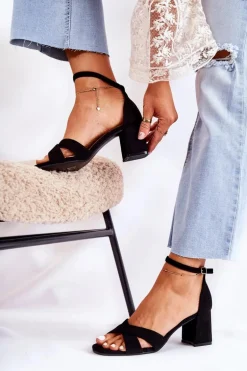 Klasyczne Damskie Sandałki Na Słupku Czarne Ester