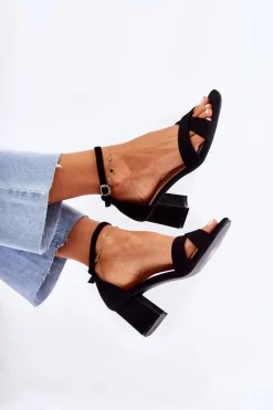 Klasyczne Damskie Sandałki Na Słupku Czarne Ester