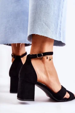 Klasyczne Damskie Sandałki Na Słupku Czarne Ester