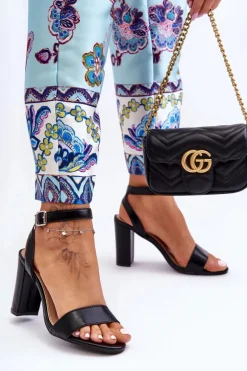 Klasyczne Damskie Sandały Na Słupku Czarne Treada