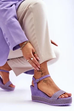 Klasyczne Damskie Sandały Na Koturnie Fioletowe Malmo