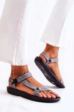 Klasyczne Damskie Sandały Na Rzepy Szare Kalla