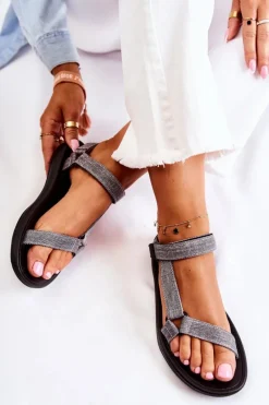 Klasyczne Damskie Sandały Na Rzepy Szare Kalla