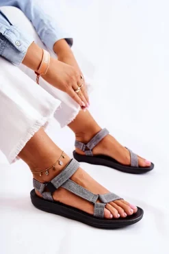 Klasyczne Damskie Sandały Na Rzepy Szare Kalla