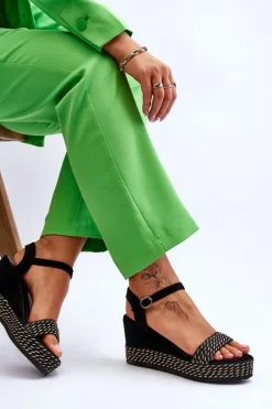 Klasyczne Damskie Sandały Na Koturnie Czarne Malmo