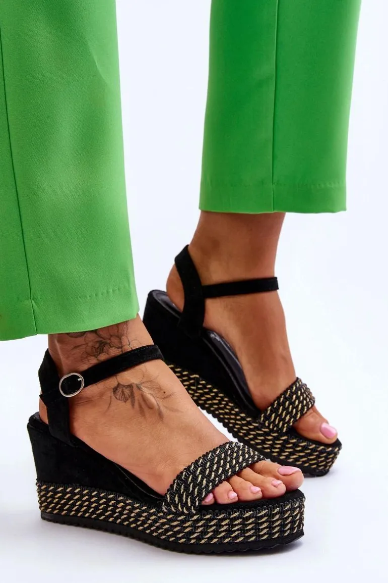 Klasyczne Damskie Sandały Na Koturnie Czarne Malmo