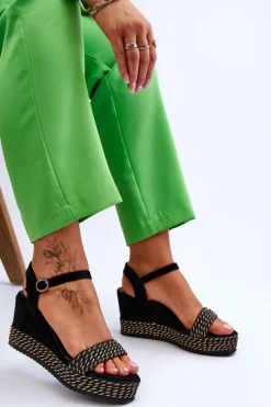 Klasyczne Damskie Sandały Na Koturnie Czarne Malmo