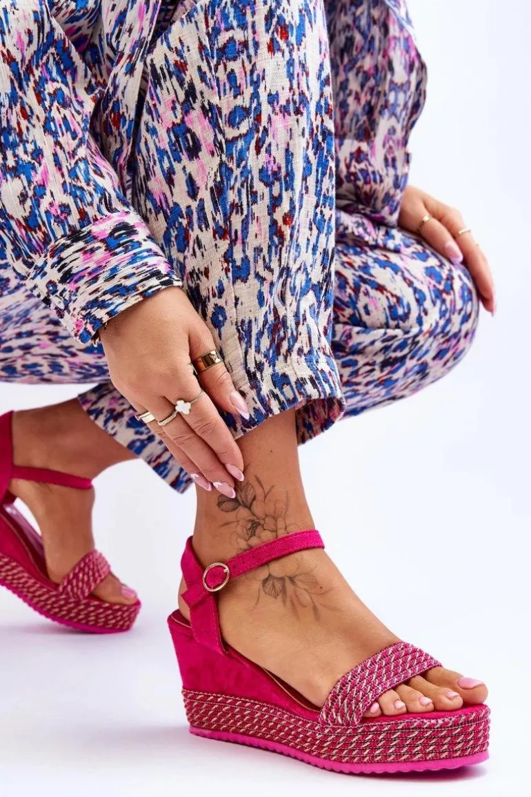 Klasyczne Damskie Sandały Na Koturnie Fuksja Malmo