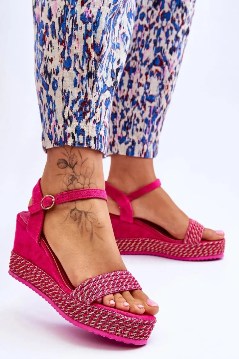 Klasyczne Damskie Sandały Na Koturnie Fuksja Malmo