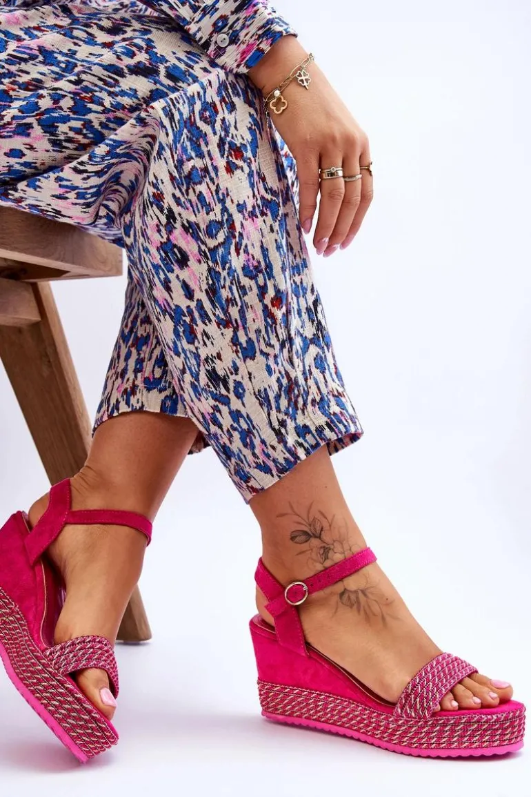 Klasyczne Damskie Sandały Na Koturnie Fuksja Malmo