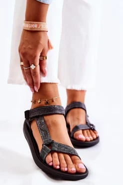 Klasyczne Damskie Sandały Na Rzepy Czarne Kalla