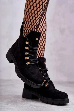 Klasyczne Damskie Zamszowe Botki Czarne Telma