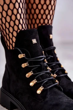 Klasyczne Damskie Zamszowe Botki Czarne Telma