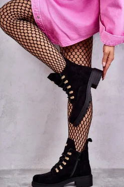 Klasyczne Damskie Zamszowe Botki Czarne Telma