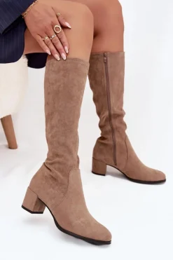 Klasyczne Eko Zamszowe Kozaki Sergio Leone KZ205 Beżowe