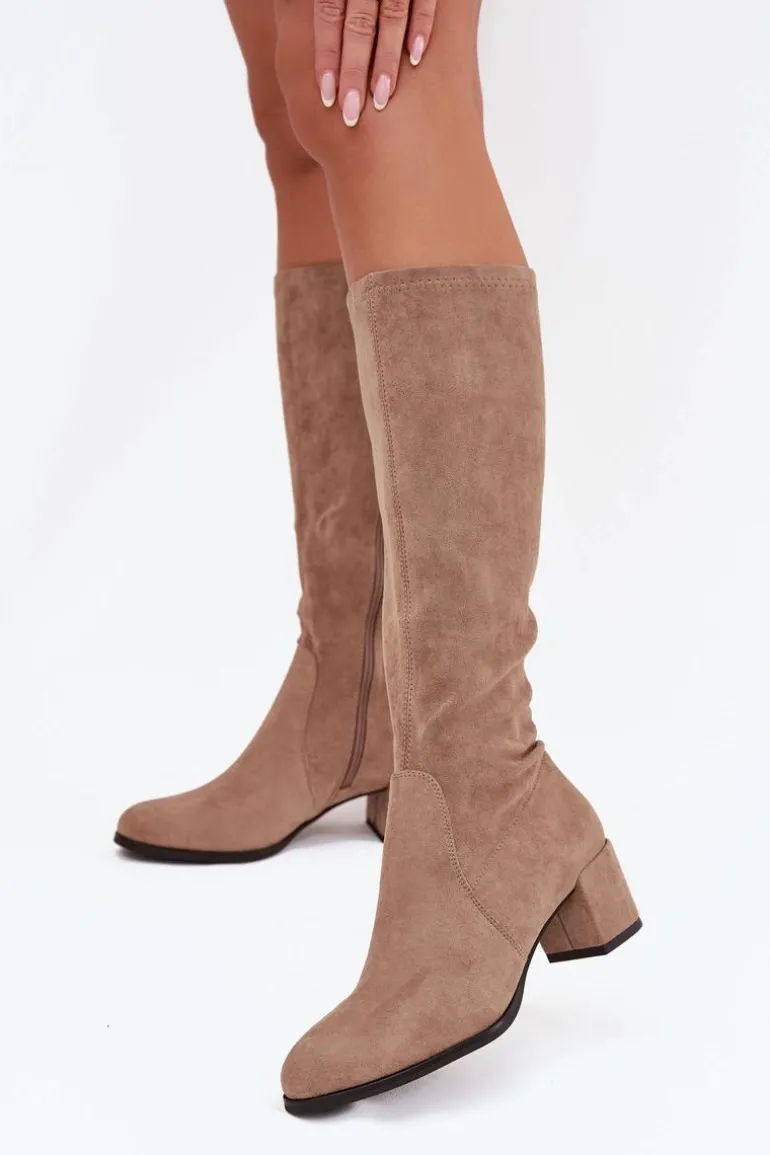 Klasyczne Eko Zamszowe Kozaki Sergio Leone KZ205 Beżowe